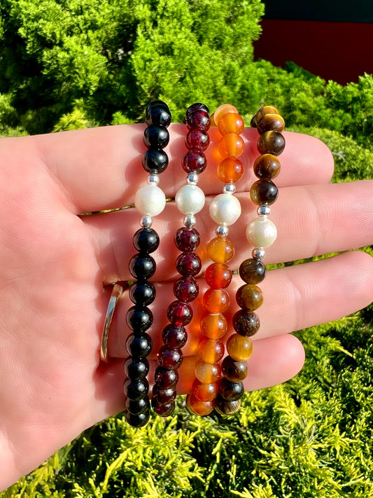 Pearl Focal Bracelet with Natural Gemstones and Sterling Silver