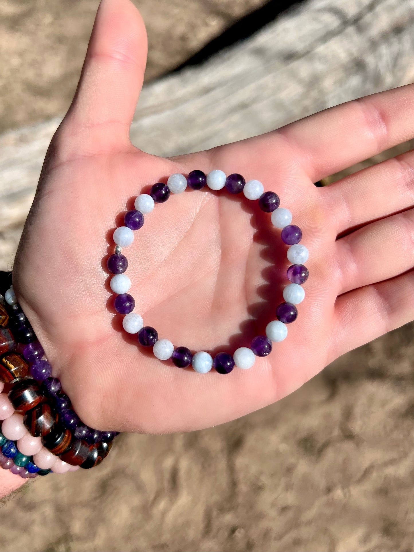 Aquamarine + Amethyst Bracelet with Sterling Silver