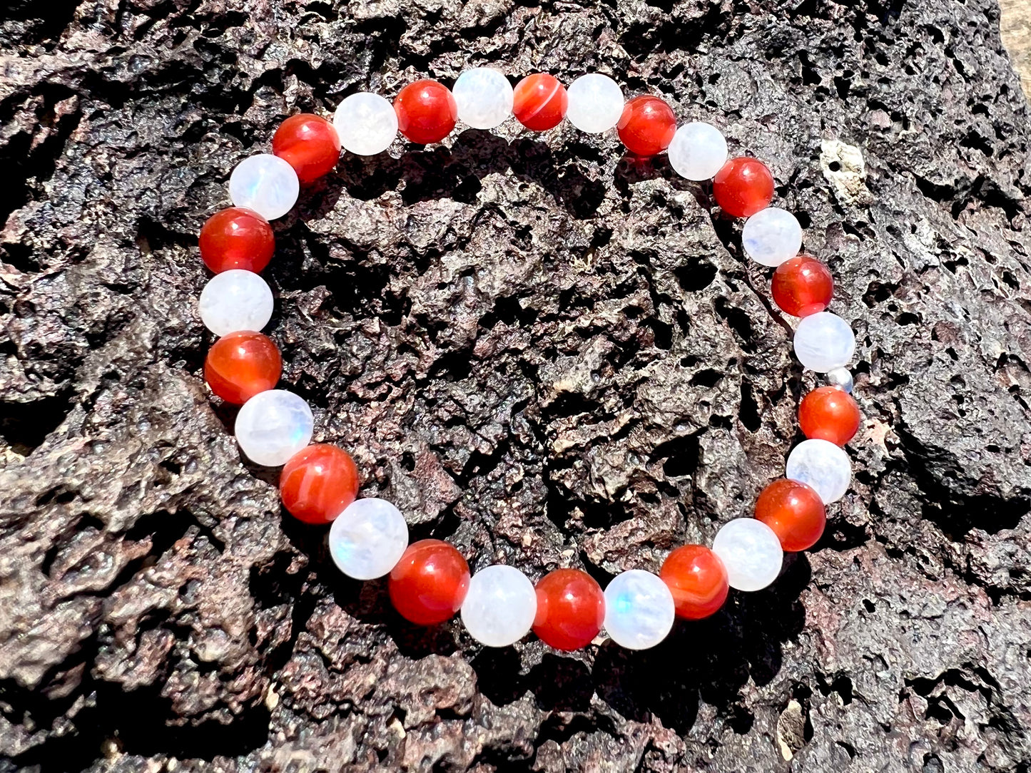 Carnelian + Moonstone Bracelet with Sterling Silver