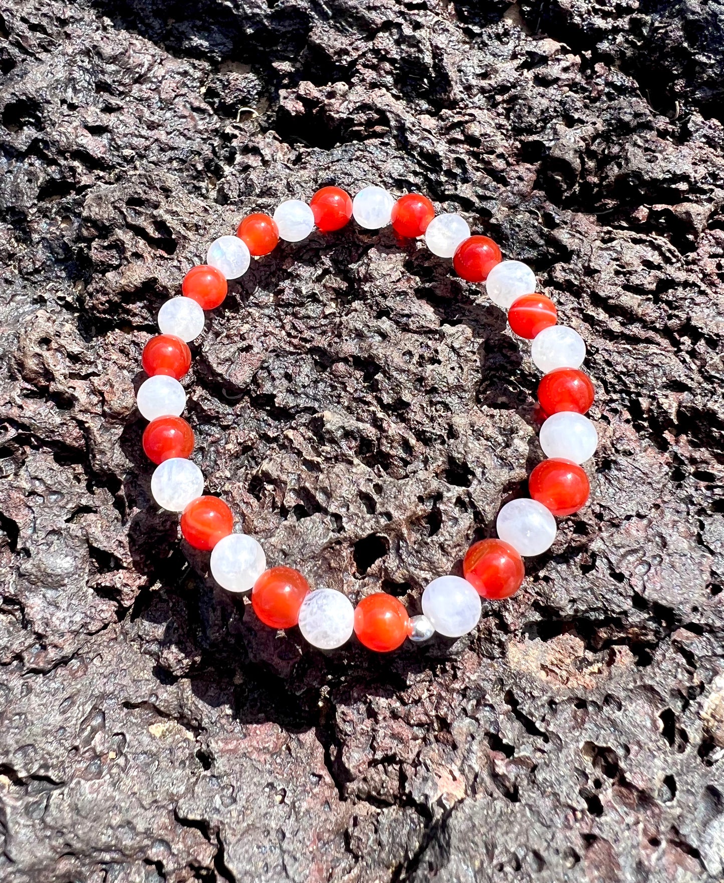 Carnelian + Moonstone Bracelet with Sterling Silver