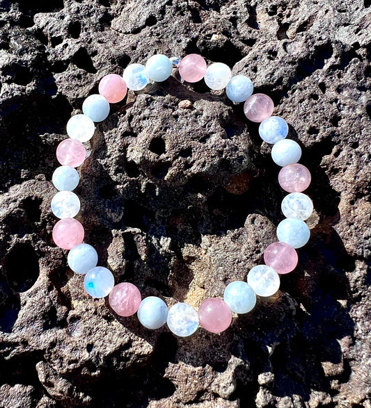 Aquamarine + Moonstone + Rose Quartz Bracelet