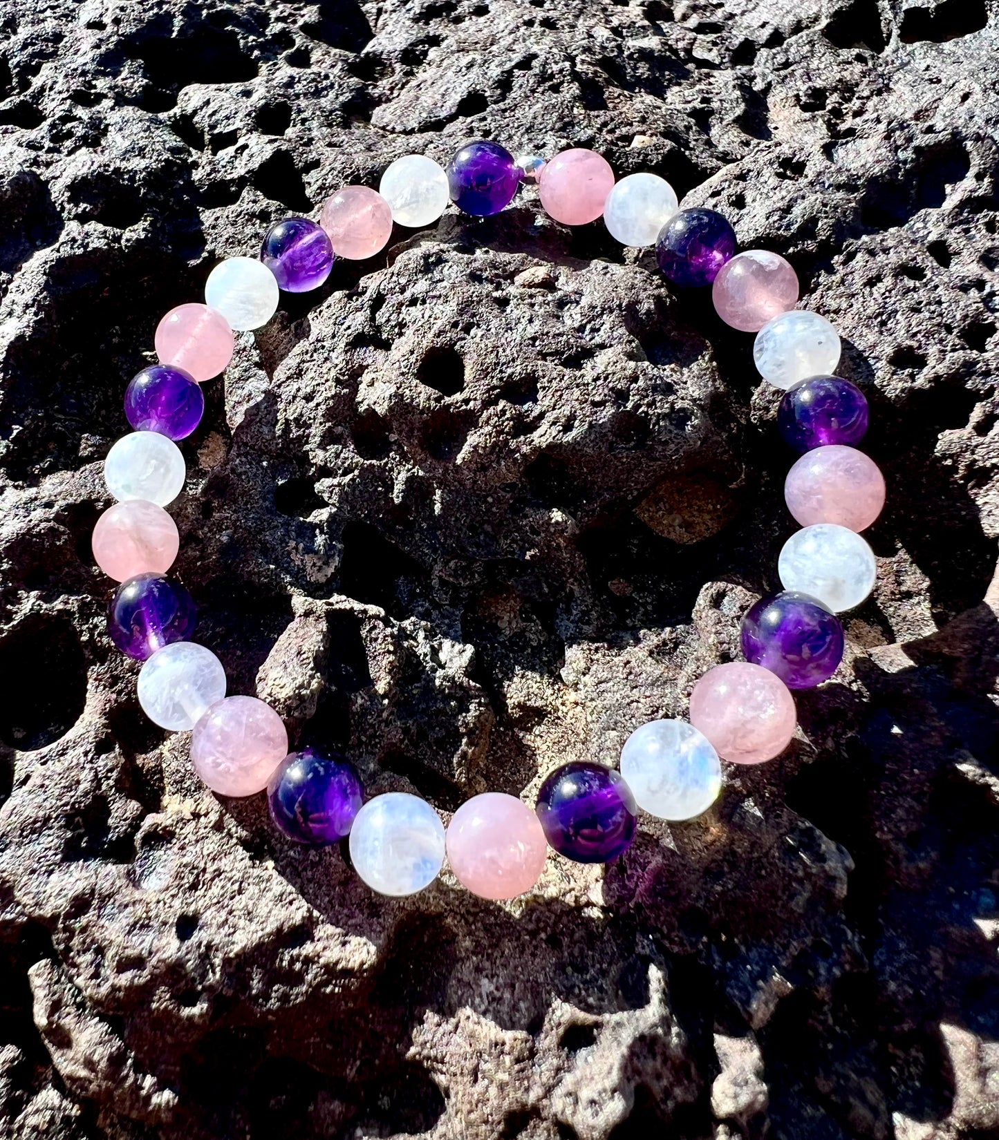 Amethyst + Rose Quartz + Moonstone Bracelet