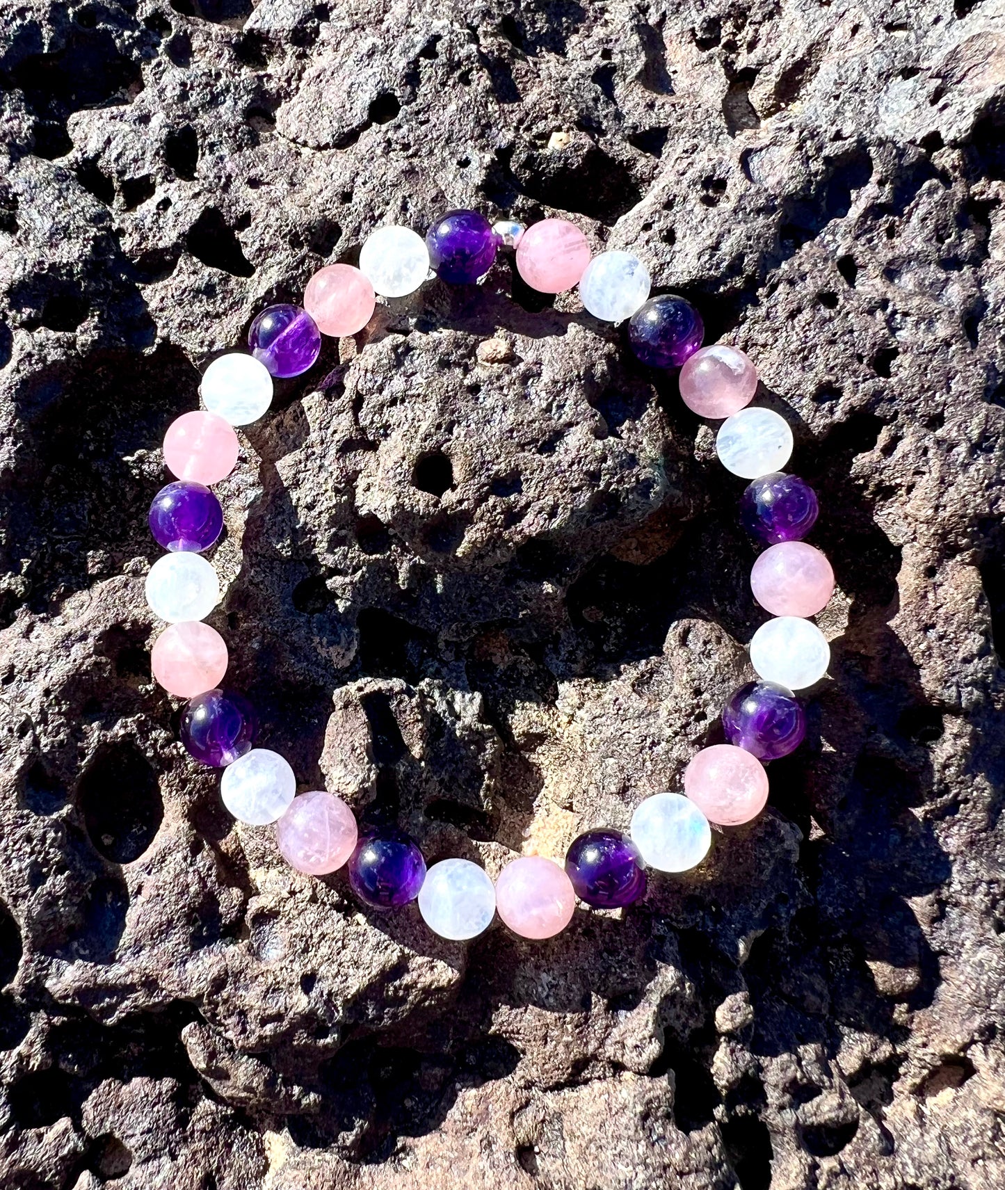 Amethyst + Rose Quartz + Moonstone Bracelet
