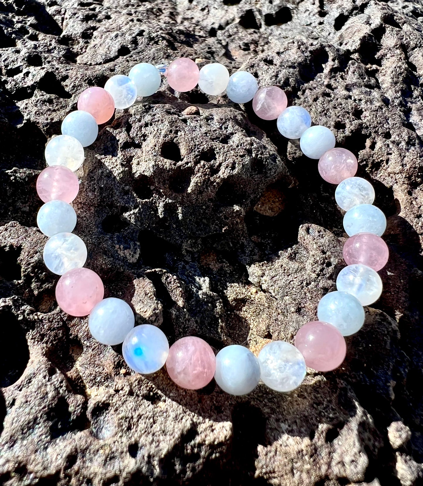 Aquamarine + Moonstone + Rose Quartz Bracelet