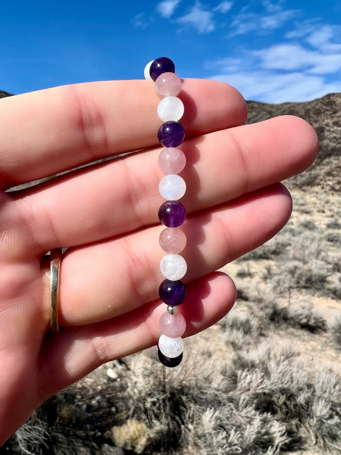 Amethyst + Rose Quartz + Moonstone Bracelet
