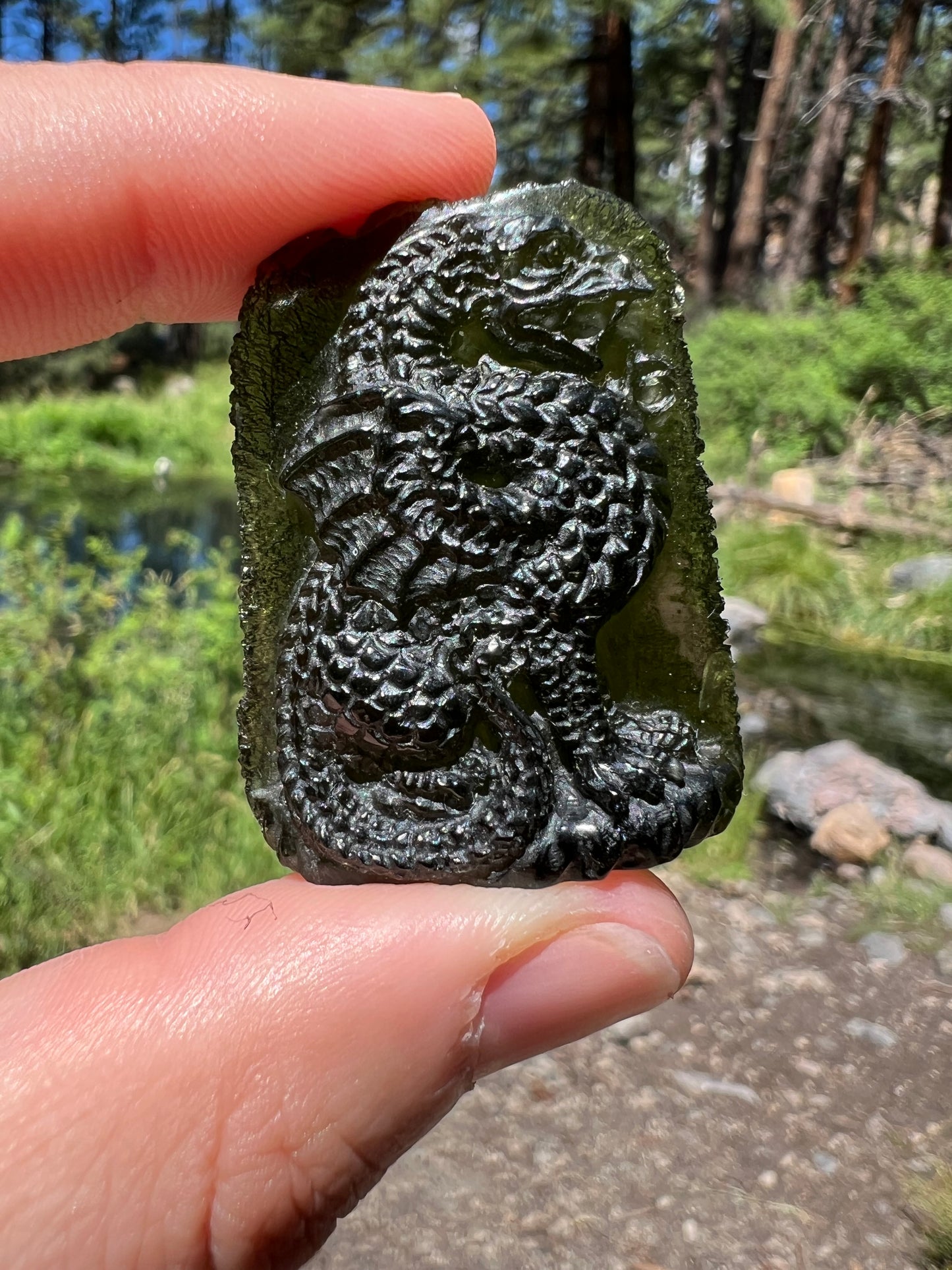 Moldavite Dragon Carving