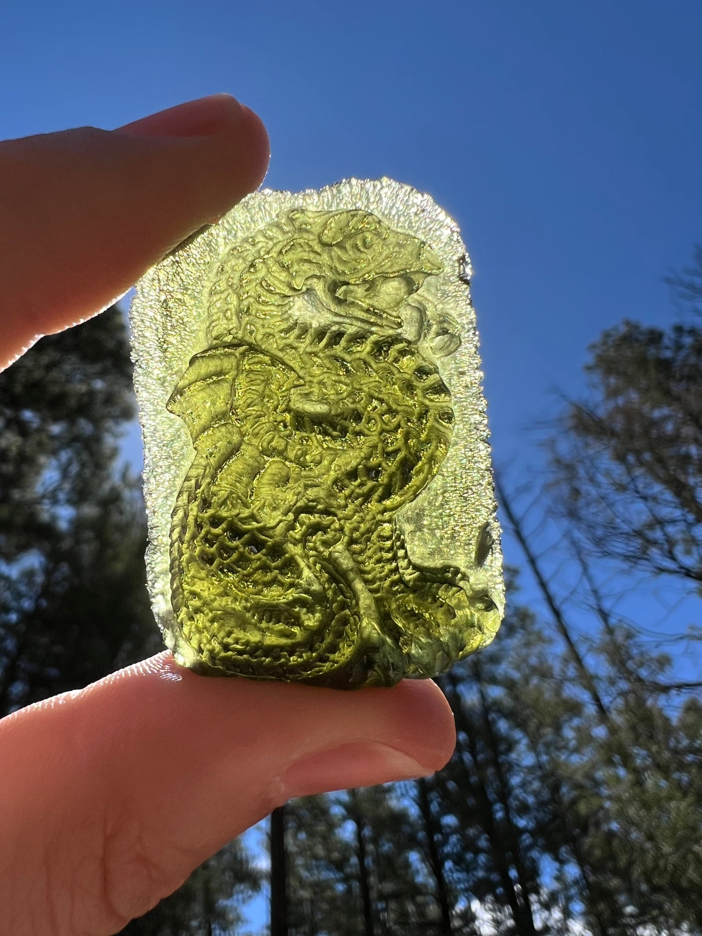 Moldavite Dragon Carving