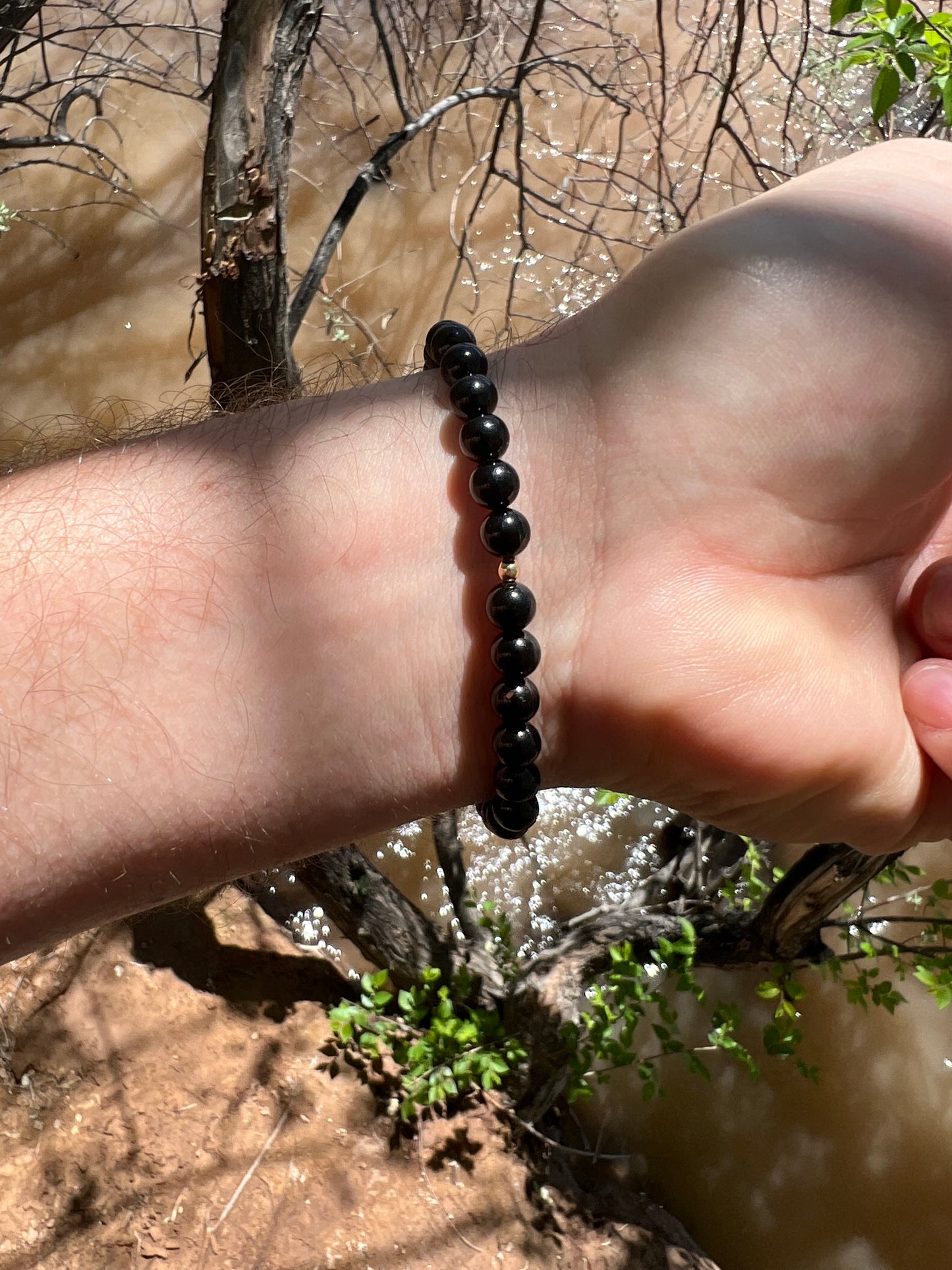 Pearl Power Bracelet with Black Tourmaline and Solid Gold