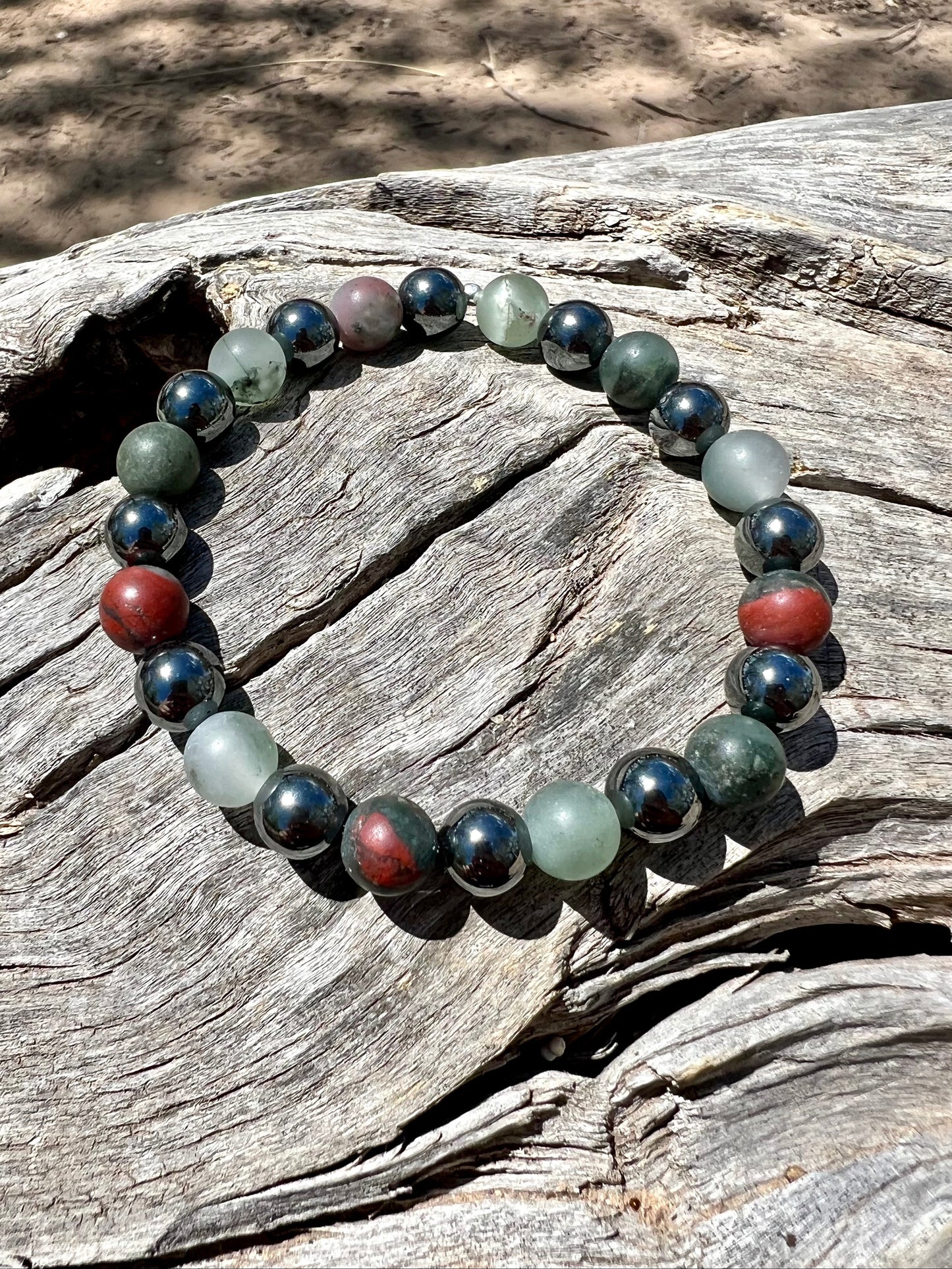 Bloodstone + Black Hematite Bracelet with Sterling Silver