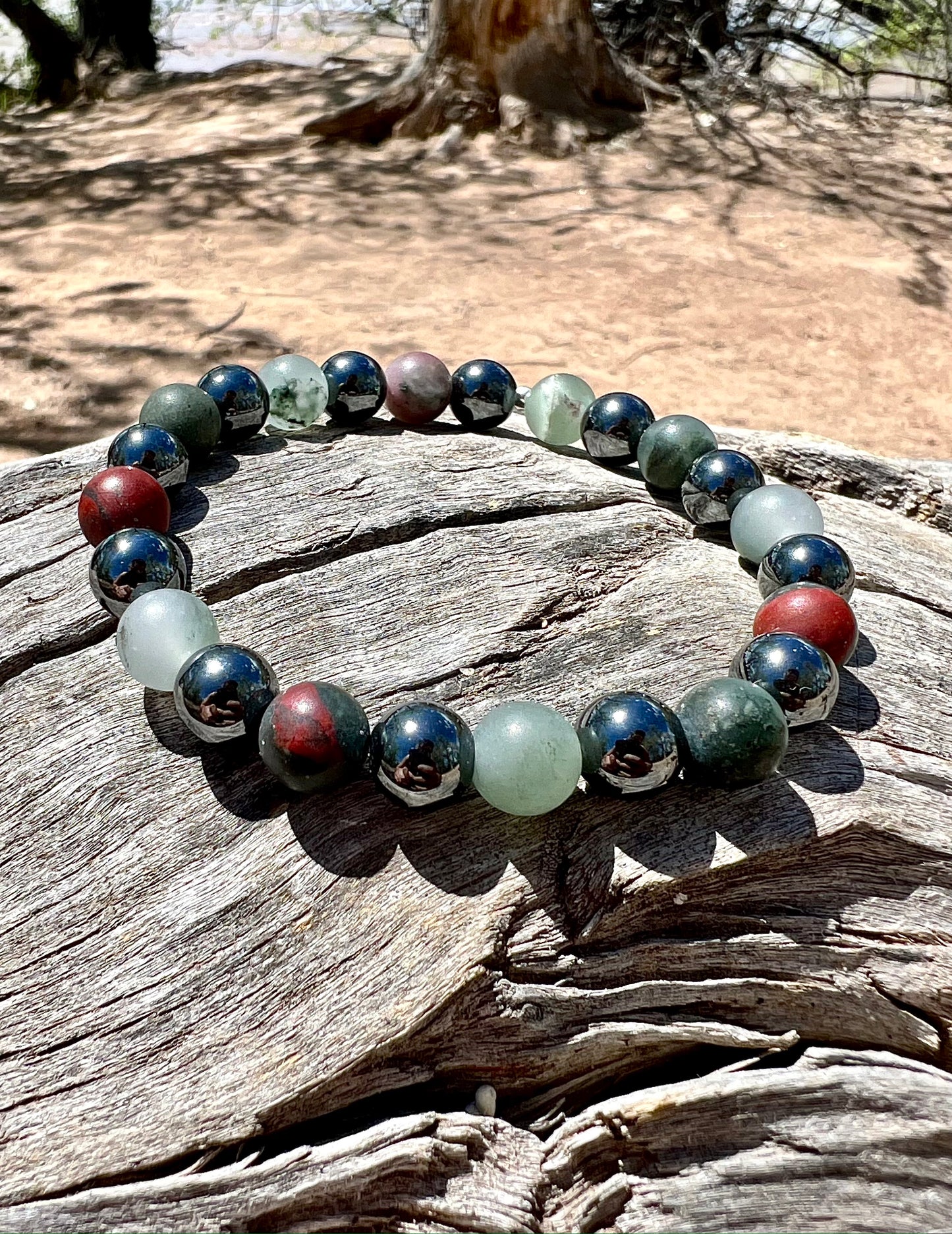 Bloodstone + Black Hematite Bracelet with Sterling Silver