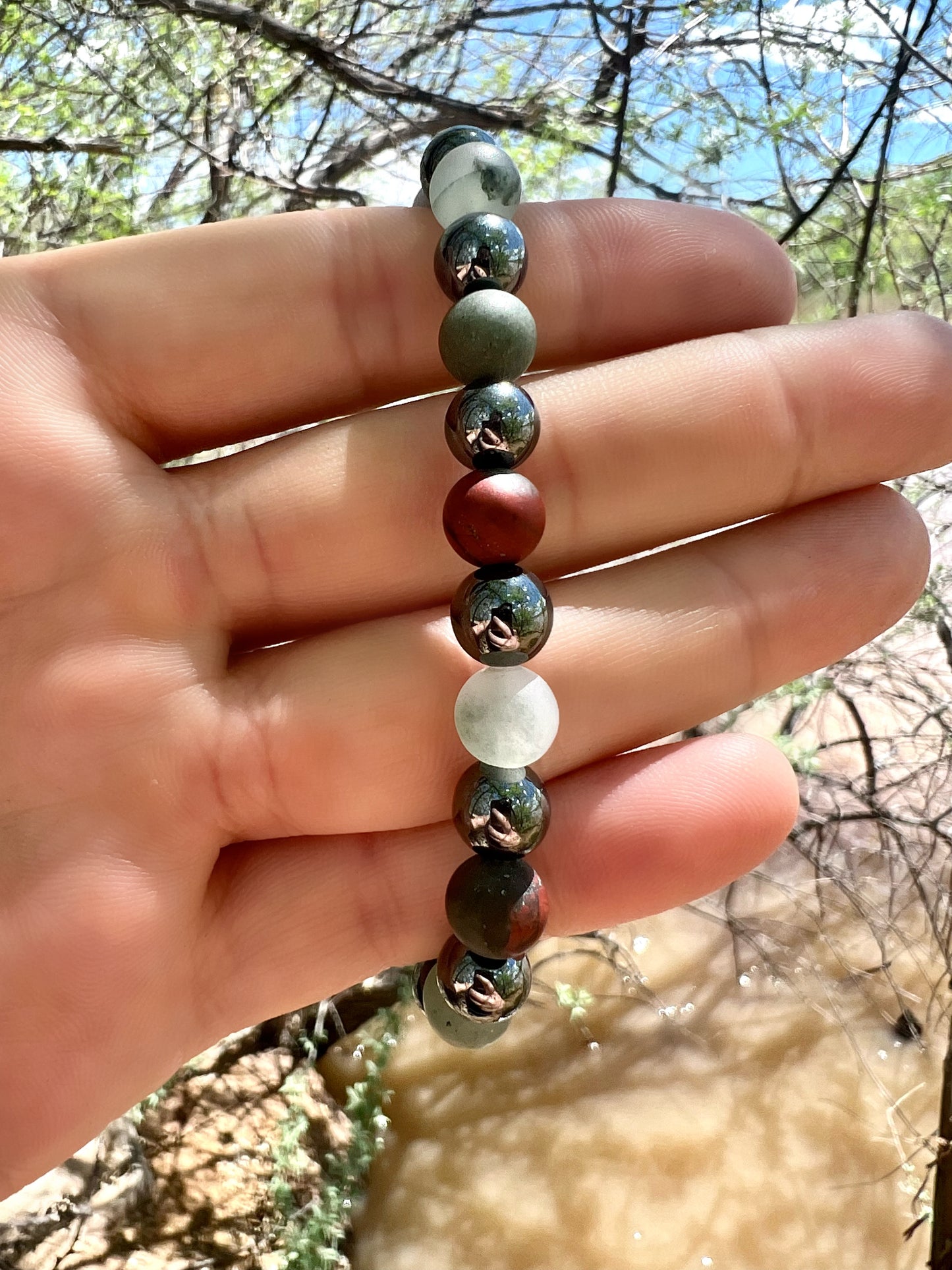 Bloodstone + Black Hematite Bracelet with Sterling Silver