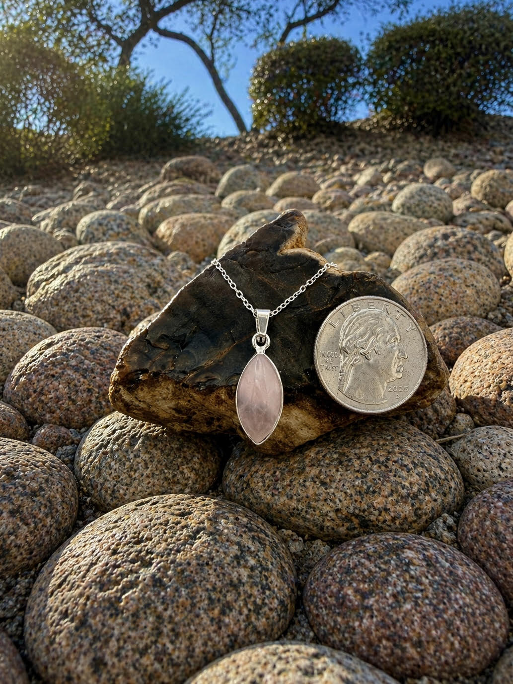 Rose Quartz Necklace in Sterling Silver