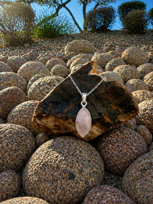 Rose Quartz Necklace in Sterling Silver