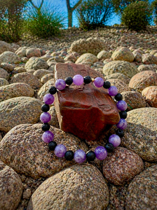 Purple Chalcedony and Lava Rock Bracelet