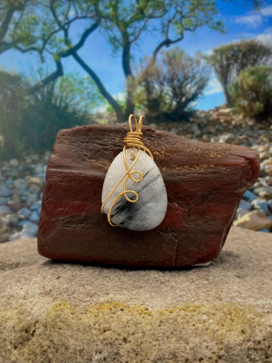 Black Tourmaline in Quartz Necklace