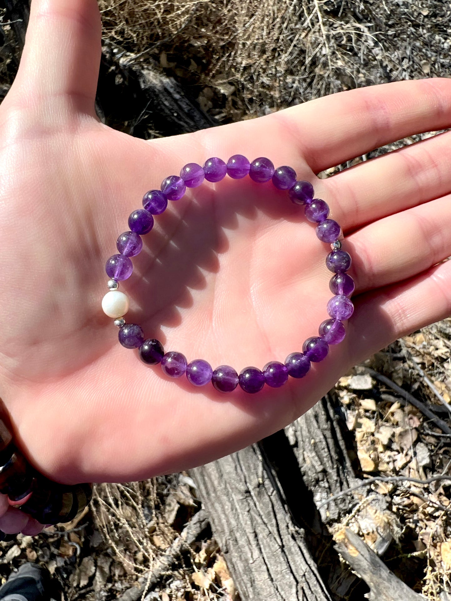 Amethyst + Pearl Bracelet with Sterling Silver