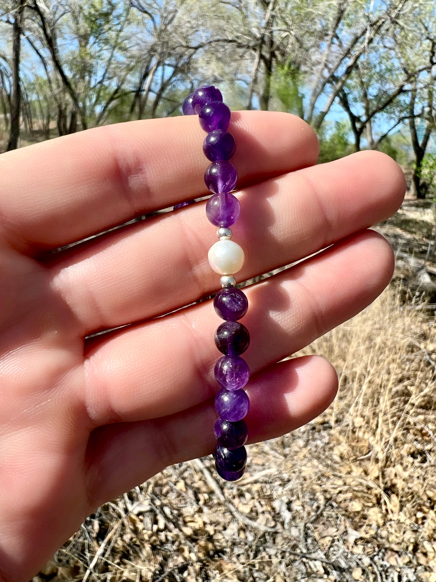 Amethyst + Pearl Bracelet with Sterling Silver