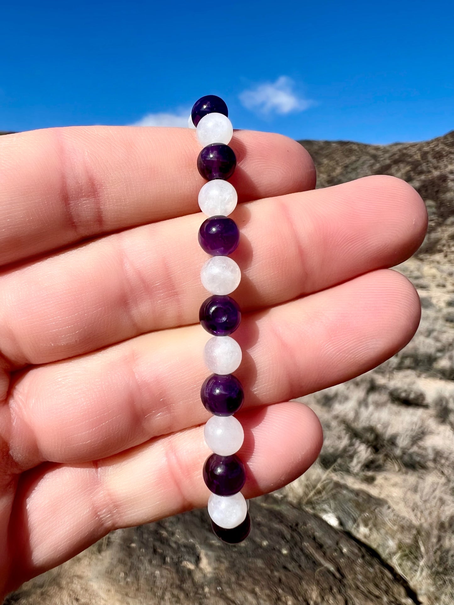 Amethyst + Moonstone Bracelet with Sterling Silver