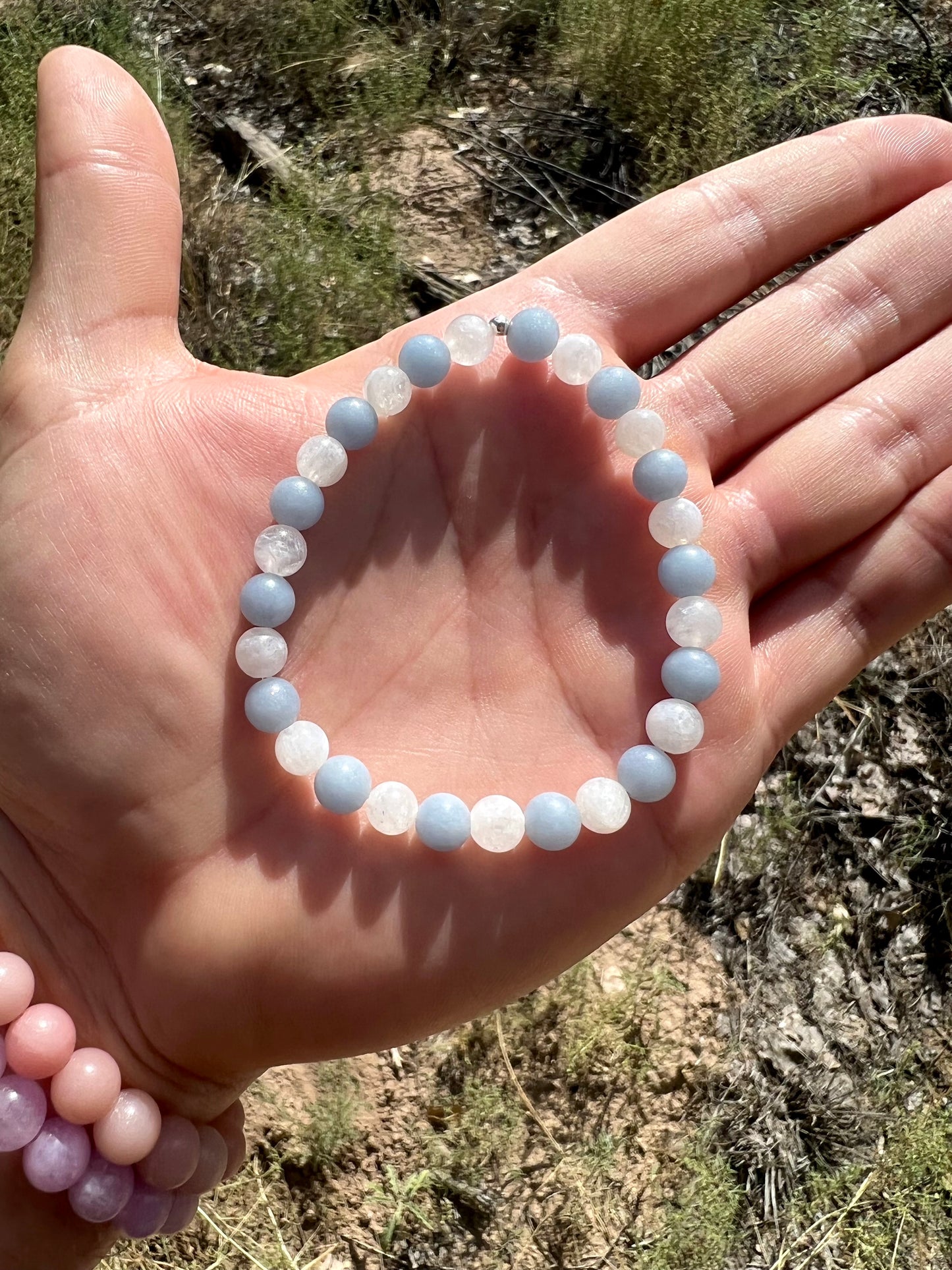 Angelite + Moonstone Bracelet with Sterling Silver