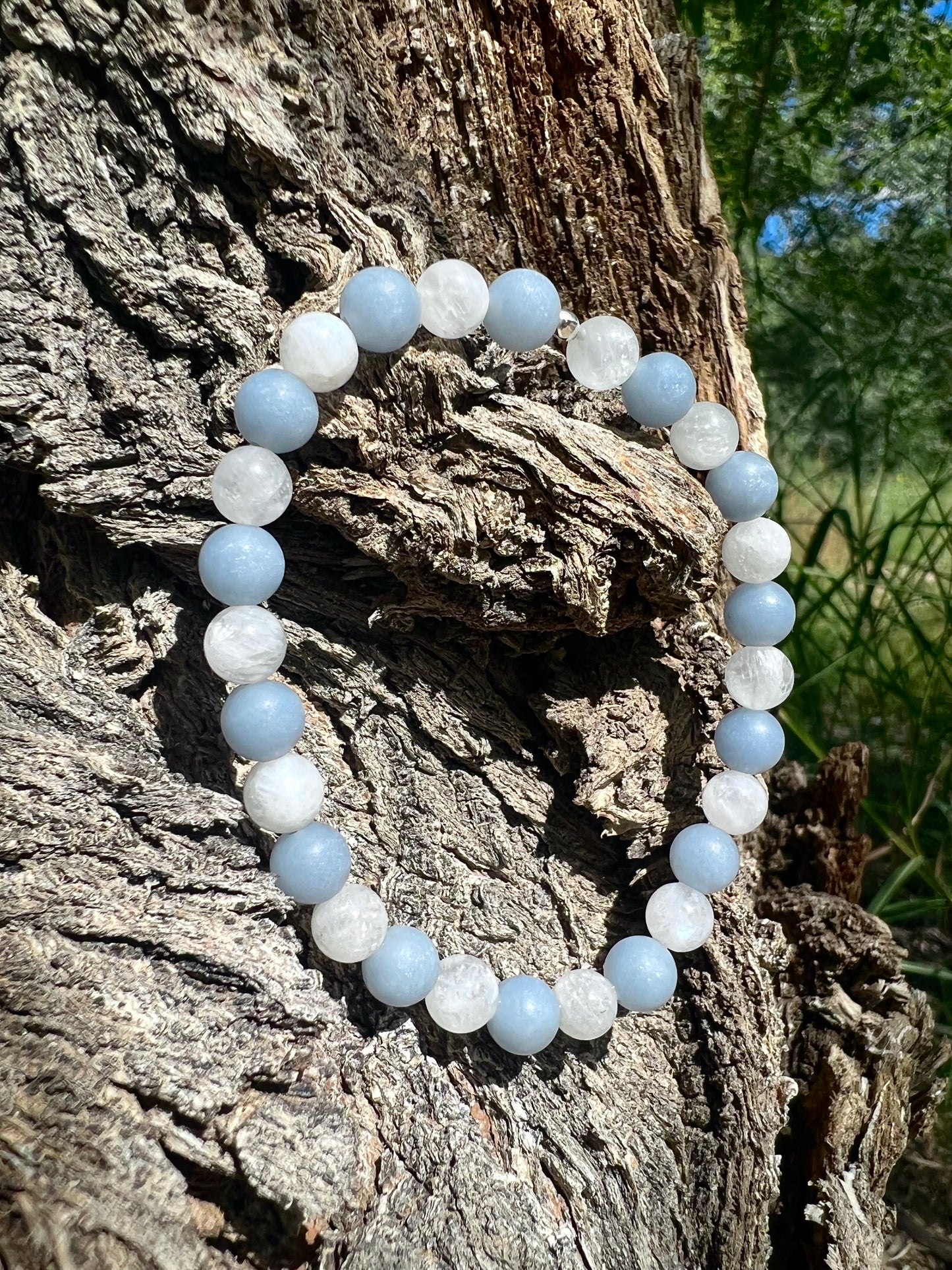 Angelite + Moonstone Bracelet with Sterling Silver