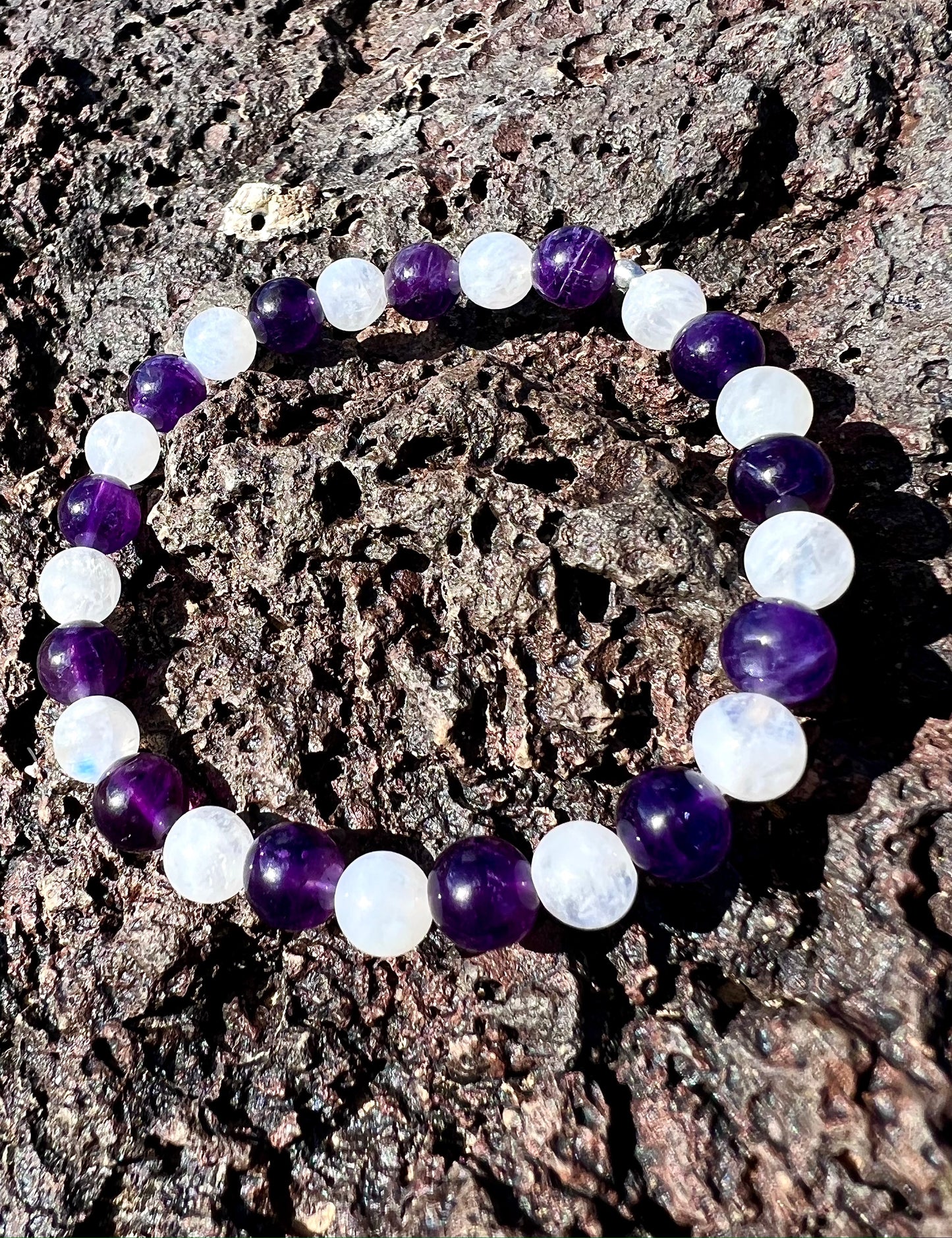 Amethyst + Moonstone Bracelet with Sterling Silver