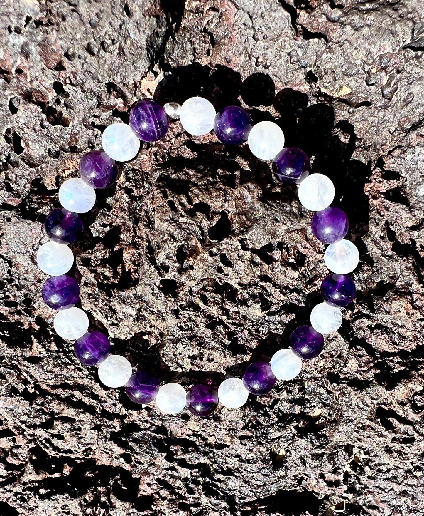 Amethyst + Moonstone Bracelet with Sterling Silver