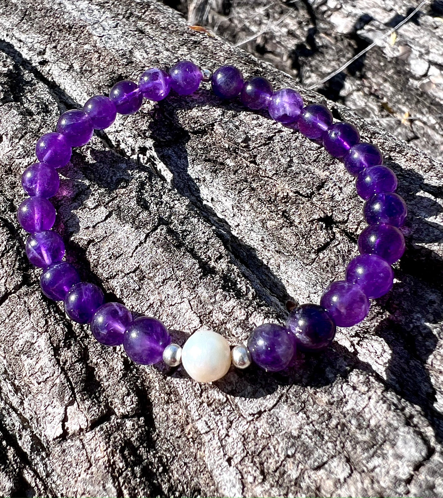 Amethyst + Pearl Bracelet with Sterling Silver