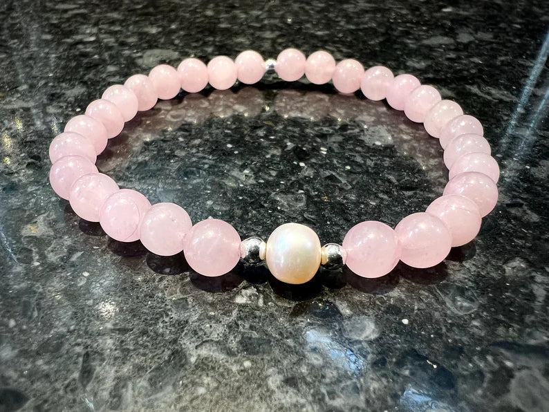 Rose Quartz + Pearl Bracelet