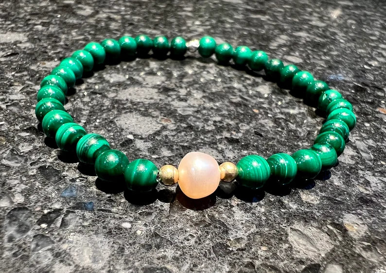 Malachite + Pearl Gemstone Bracelet